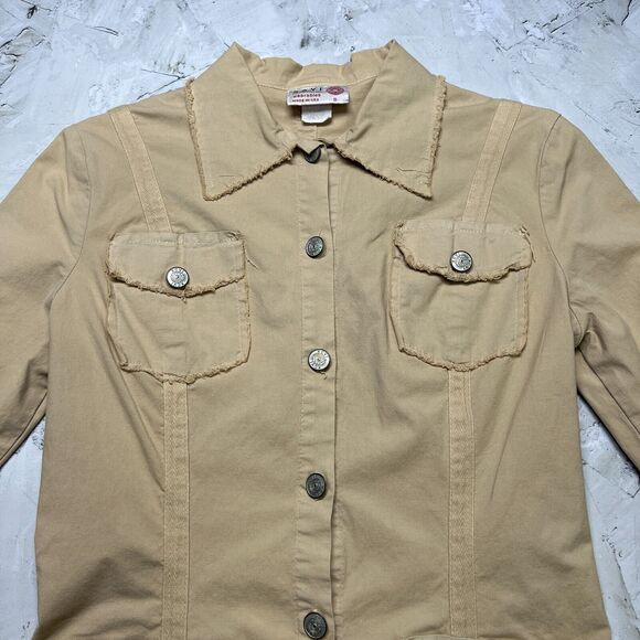 XCVI Wearables Lightweight Long Sleeve Military Jacket SIZE S Beige Shirt USA - Picture 8 of 10